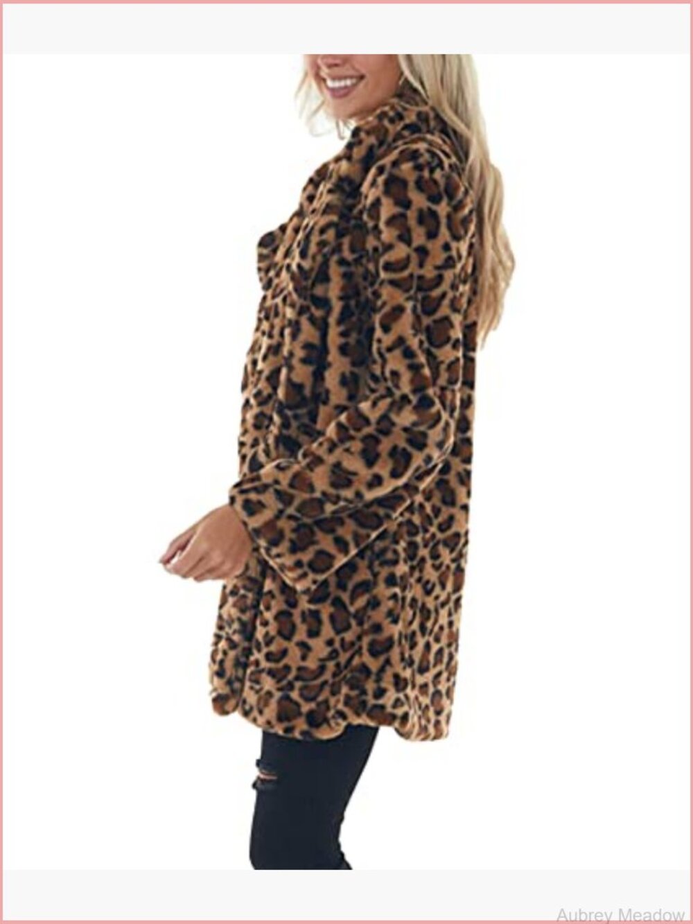 Faux Fur Coat with Lapel Collar, Side Pockets, Open Front - Picture 2 of 6